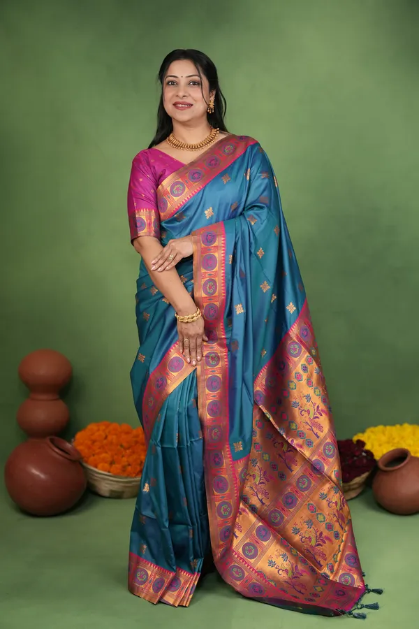 Premium_Soft_Paithani_Silk_sarees_With_Beautiful_Weaving_Pattern_With_Attractive_Rich_Pallu_And_Border_And_Weaving_Blouse_With_Tassels
