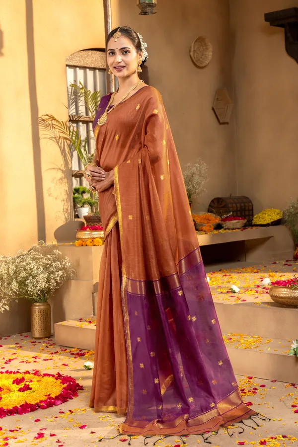 Jasleen_Purple_&_Mustard_–_Wedding_Special_|_Original_Maheswari_Cotton_Silk_Saree_with_Kanchipuram_Rich_Gold-Toned_Woven_Butti_Zari_Work,_Zari_Border