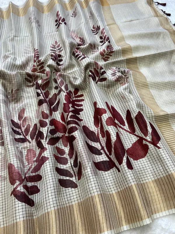 Soft_Tussar_Silk_sarees_with_Beautiful_Digital_Print_With_Attractive_Checks_Design_Saree_And_Digital_Print_Blouse_With_Tassels
