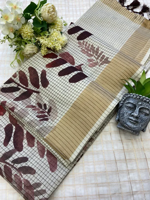 Soft_Tussar_Silk_sarees_with_Beautiful_Digital_Print_With_Attractive_Checks_Design_Saree_And_Digital_Print_Blouse_With_Tassels