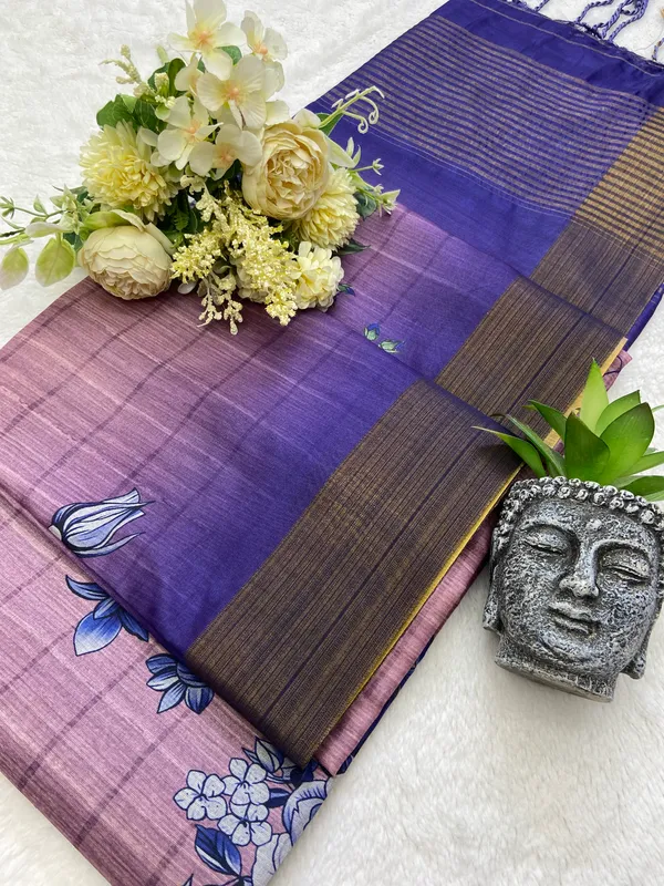 Dhwani_Blue_–_Melodic_Navratri_Special_|_Soft_Tussar_Silk_Saree_with_Print,_Border_&_Contrast_Print_Blouse_with_Tassels