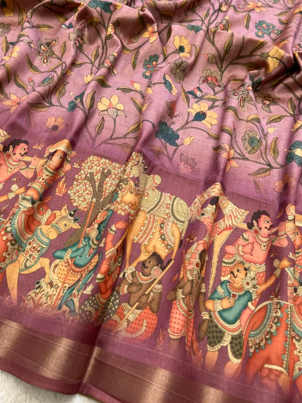 Pritha_Wine_–_Diwali_Special_|_Soft_Tussar_Silk_Saree_with_Digital_Print,_Border_&_Contrast_Print_Blouse_with_Tassels