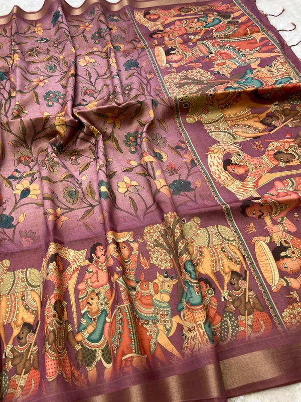 Pritha_Wine_–_Diwali_Special_|_Soft_Tussar_Silk_Saree_with_Digital_Print,_Border_&_Contrast_Print_Blouse_with_Tassels