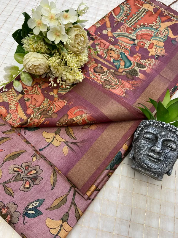 Pritha_Wine_–_Diwali_Special_|_Soft_Tussar_Silk_Saree_with_Digital_Print,_Border_&_Contrast_Print_Blouse_with_Tassels