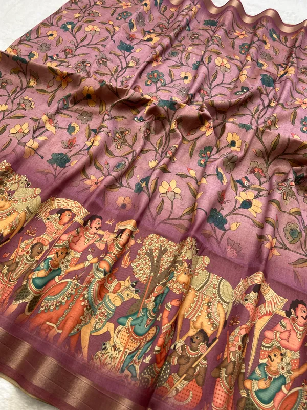 Pritha_Wine_–_Diwali_Special_|_Soft_Tussar_Silk_Saree_with_Digital_Print,_Border_&_Contrast_Print_Blouse_with_Tassels