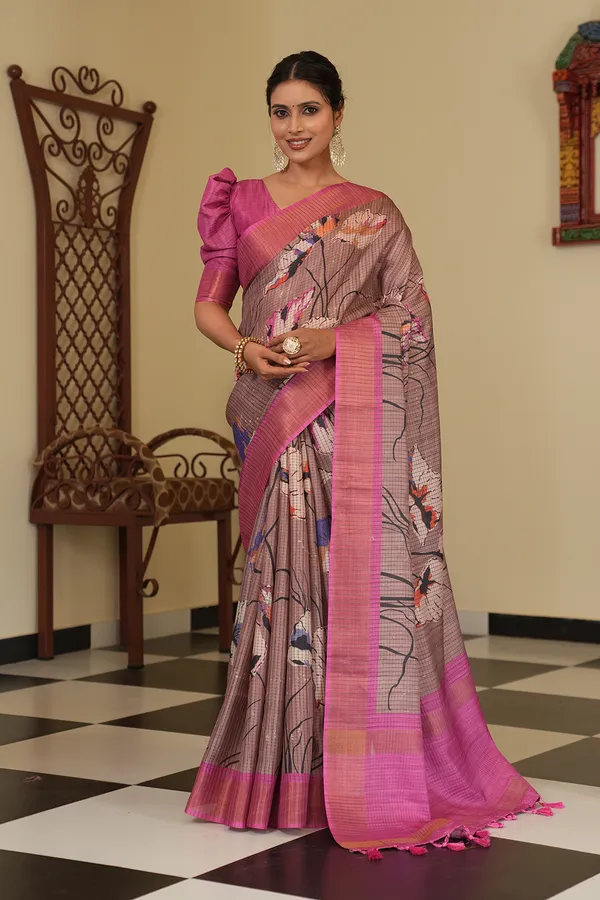 Purna_Grey_–_Complete_Aesthetic_Edit_for_You_|_Soft_Tussar_Silk_Saree_with_Digital_Print,_Checks_Design_Saree_&_Digital_Print_Blouse_with_Tassels