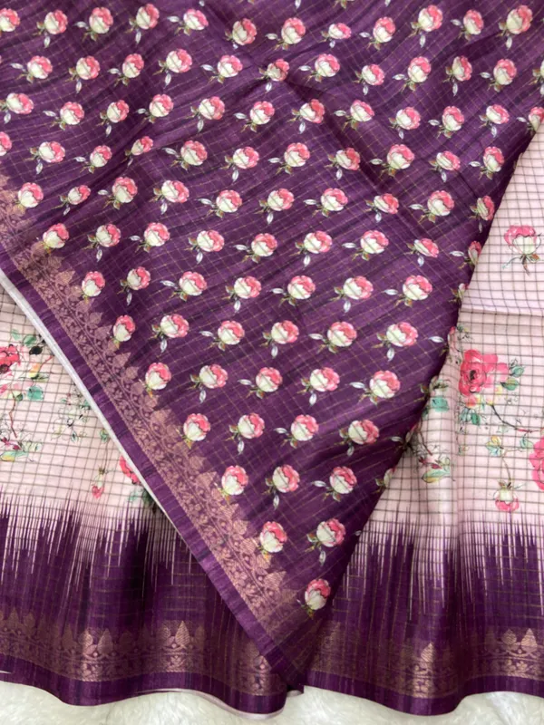 Shivani_Purple_–_Checks_Design_Aesthetic_Edit_for_You_|_Soft_Tussar_Silk_Saree_with_Digital_Print,_Checks_Design_Saree_&_Digital_Print_Blouse
