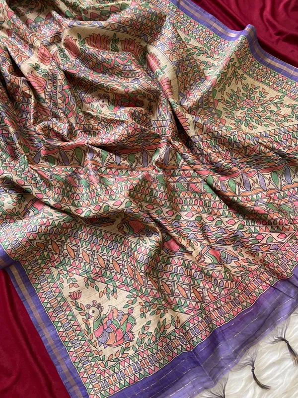 Soft_Semi_Tussar_Silk_sarees_with_Beautiful_Digital_Print_With_Attractive_Border_And_Contrast_Print_Blouse_With_Tassels