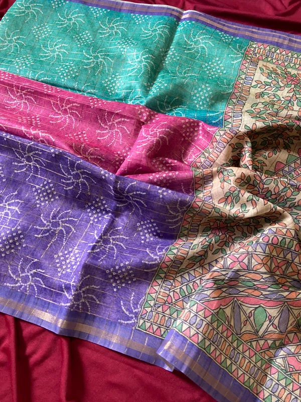 Soft_Semi_Tussar_Silk_sarees_with_Beautiful_Digital_Print_With_Attractive_Border_And_Contrast_Print_Blouse_With_Tassels