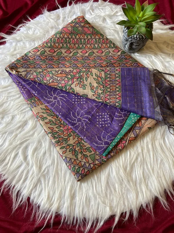 Soft_Semi_Tussar_Silk_sarees_with_Beautiful_Digital_Print_With_Attractive_Border_And_Contrast_Print_Blouse_With_Tassels