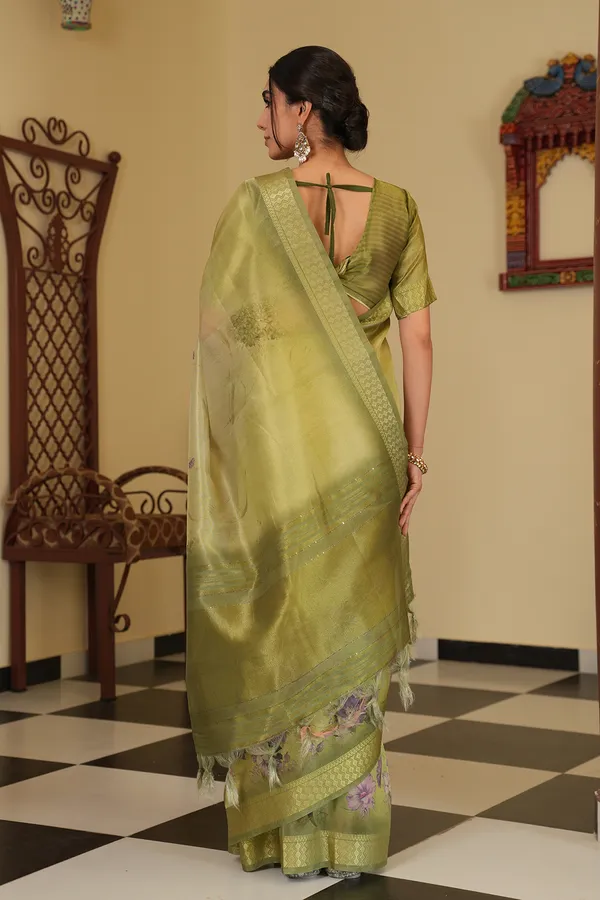 Vaanya_Pista_Green_–_Diwali_Special_|_Soft_Tissue_Silk_Saree_with_Digital_Print,_Border_&_Rich_Pallu,_Sequence_&_Contrast_Print_Blouse_with_Tassels