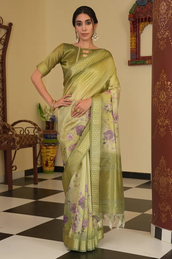 Vaanya_Pista_Green_–_Diwali_Special_|_Soft_Tissue_Silk_Saree_with_Digital_Print,_Border_&_Rich_Pallu,_Sequence_&_Contrast_Print_Blouse_with_Tassels