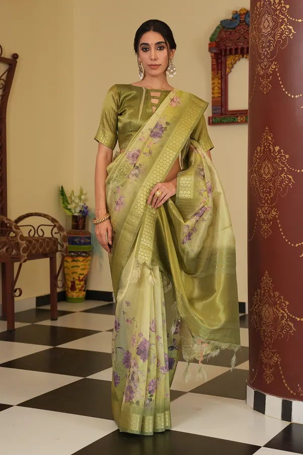 Vaanya_Pista_Green_–_Diwali_Special_|_Soft_Tissue_Silk_Saree_with_Digital_Print,_Border_&_Rich_Pallu,_Sequence_&_Contrast_Print_Blouse_with_Tassels