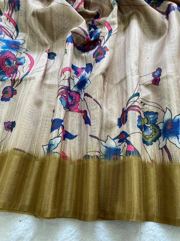 Kaveri_Mehendi_Green_–_Navratri_Special_|_Soft_Tussar_Silk_Saree_with_Digital_Print,_Pallu_&_Zari_Border_&_Contrast_Digital_Print_Blouse_with_Tassels