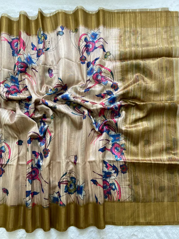Kaveri_Mehendi_Green_–_Navratri_Special_|_Soft_Tussar_Silk_Saree_with_Digital_Print,_Pallu_&_Zari_Border_&_Contrast_Digital_Print_Blouse_with_Tassels