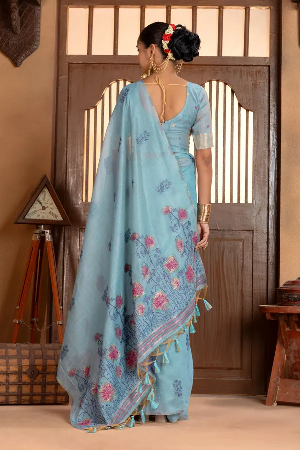 Grisha_Sky_Blue_–_Floral_Pallu_Wedding_Special_|_Premium_Soft_Muga_Cotton_Saree_with_Colourful_Resham_Weaving_Flower_Design_Pallu