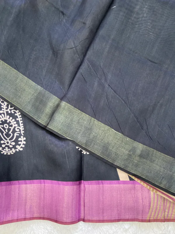 Chaitali_Yellow_–_Diwali_Special_|_Soft_Tussar_Silk_Saree_with_Print,_Border_&_Contrast_Print_Blouse_with_Tassels