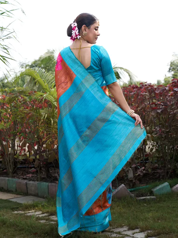 Yukti_Coffee_Brown_–_Aesthetic_Edit_for_You_|_Soft_Tussar_Silk_Saree_with_Print,_Border_&_Contrast_Print_Blouse_with_Tassels