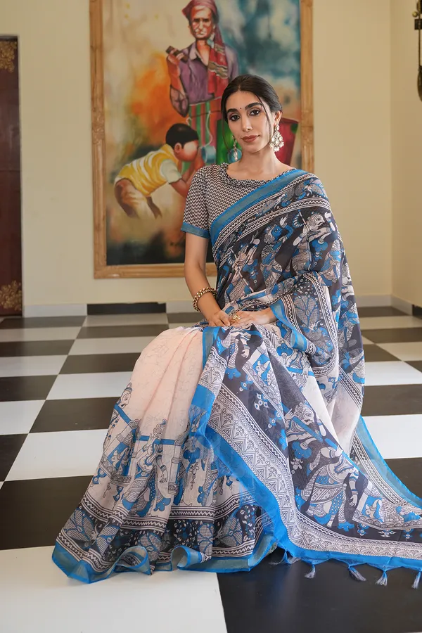 Radha_Rani_Rama_Green_–_Zari_Line_Aesthetic_Edit_for_You_|_Soft_Chanderi_Cotton_Saree_with_Digital_Print,_Zari_Line_Saree_&_Digital_Print_Blouse