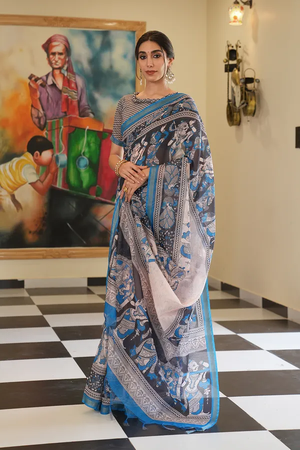 Radha_Rani_Rama_Green_–_Zari_Line_Aesthetic_Edit_for_You_|_Soft_Chanderi_Cotton_Saree_with_Digital_Print,_Zari_Line_Saree_&_Digital_Print_Blouse