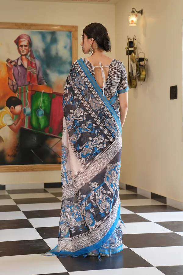 Radha_Rani_Rama_Green_–_Zari_Line_Aesthetic_Edit_for_You_|_Soft_Chanderi_Cotton_Saree_with_Digital_Print,_Zari_Line_Saree_&_Digital_Print_Blouse