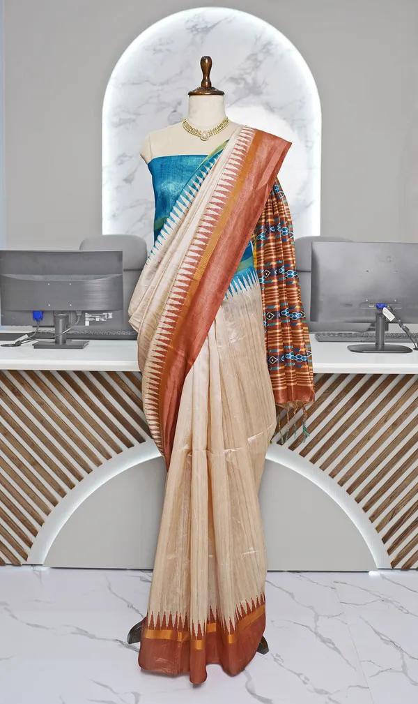 Soft_Tussar_Silk_sarees_with_Beautiful_Digital_Print_With_Attractive_Border_And_Contrast_Print_Blouse_With_Tassels