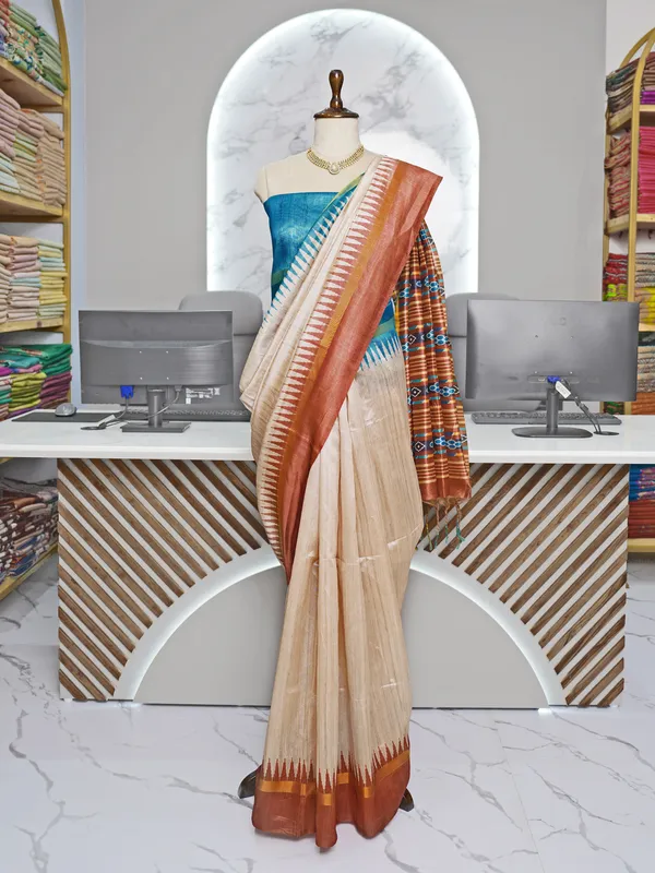 Soft_Tussar_Silk_sarees_with_Beautiful_Digital_Print_With_Attractive_Border_And_Contrast_Print_Blouse_With_Tassels