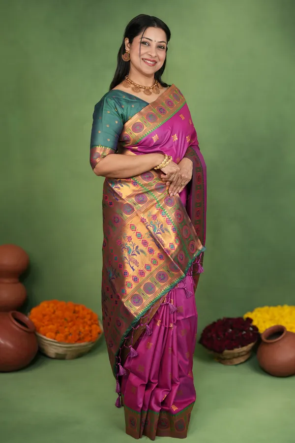 Premium_Soft_Paithani_Silk_sarees_With_Beautiful_Weaving_Pattern_With_Attractive_Rich_Pallu_And_Border_And_Weaving_Blouse_With_Tassels
