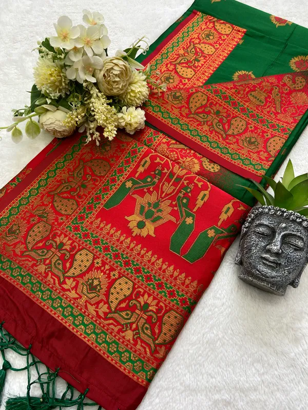 Premium_Soft_Paithani_Silk_sarees_With_Beautiful_Weaving_Pattern_With_Attractive_Rich_Pallu_And_Border_And_Weaving_Blouse_With_Tassels