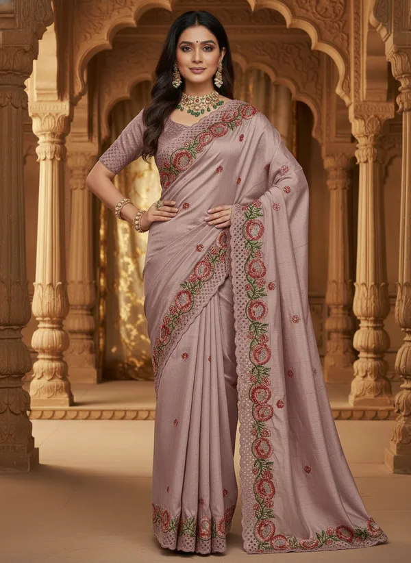 Heavy_Tussar_Silk_sarees_with_Beautiful_Embroidery_&_Sequence_Work_With_Attractive_Cutwork_Border_And_Heavy_Embroidery_&_Sequence_Work_Running_Blouse