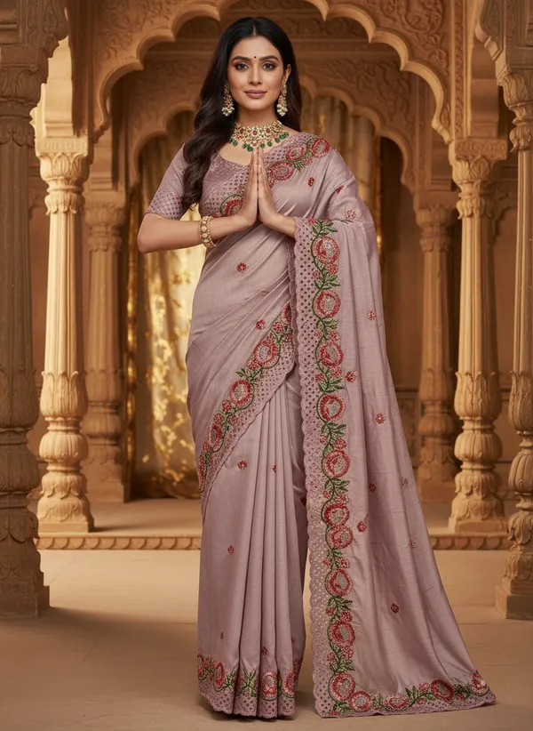 Heavy_Tussar_Silk_sarees_with_Beautiful_Embroidery_&_Sequence_Work_With_Attractive_Cutwork_Border_And_Heavy_Embroidery_&_Sequence_Work_Running_Blouse