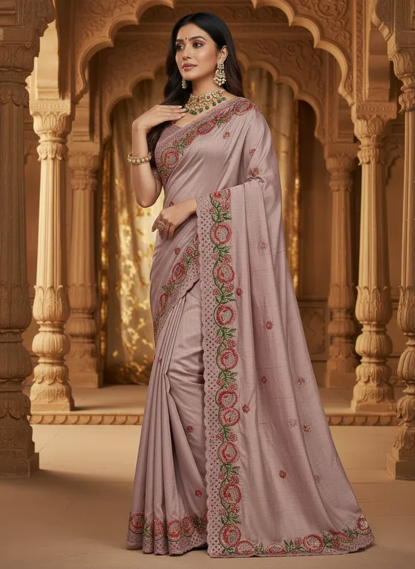 Heavy_Tussar_Silk_sarees_with_Beautiful_Embroidery_&_Sequence_Work_With_Attractive_Cutwork_Border_And_Heavy_Embroidery_&_Sequence_Work_Running_Blouse