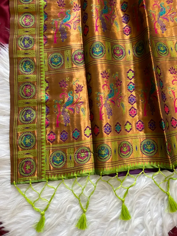 Premium_Soft_Paithani_Silk_sarees_With_Beautiful_Weaving_Pattern_With_Attractive_Rich_Pallu_And_Border_And_Weaving_Blouse_With_Tassels