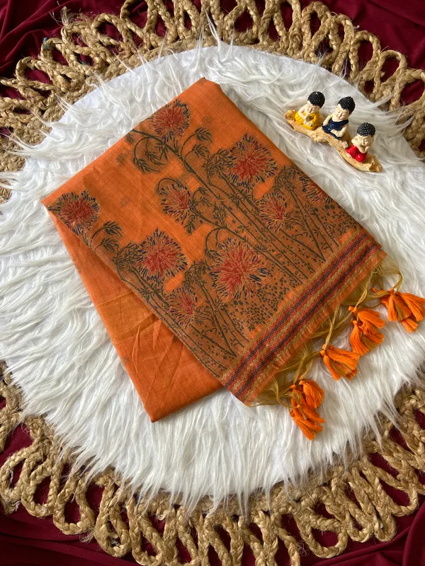 Grisha_Orange_–_Floral_Pallu_Wedding_Special_|_Premium_Soft_Muga_Cotton_Saree_with_Colourful_Resham_Weaving_Flower_Design_Pallu