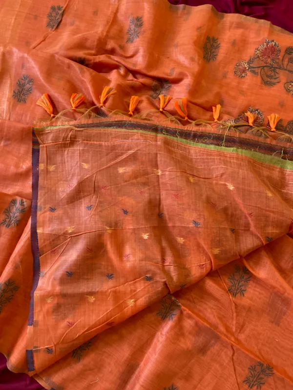 Grisha_Orange_–_Floral_Pallu_Wedding_Special_|_Premium_Soft_Muga_Cotton_Saree_with_Colourful_Resham_Weaving_Flower_Design_Pallu