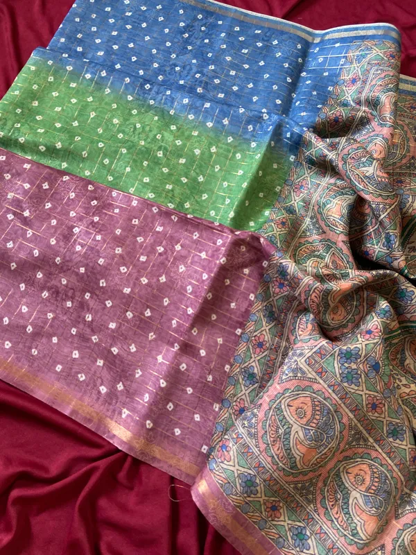 Soft_Semi_Tussar_Silk_sarees_with_Beautiful_Digital_Print_With_Attractive_Border_And_Contrast_Print_Blouse_With_Tassels
