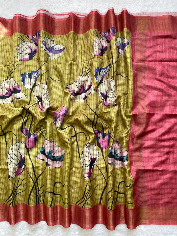 Purna_Yellow_–_Complete_Aesthetic_Edit_for_You_|_Soft_Tussar_Silk_Saree_with_Digital_Print,_Checks_Design_Saree_&_Digital_Print_Blouse_with_Tassels