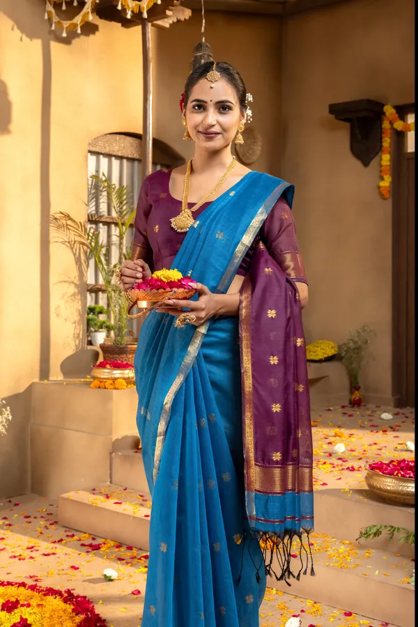 Jasleen_Purple_&_Blue_–_Wedding_Special_|_Original_Maheswari_Cotton_Silk_Saree_with_Kanchipuram_Rich_Gold-Toned_Woven_Butti_Zari_Work,_Zari_Border