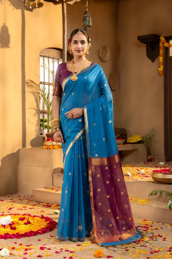 Jasleen_Purple_&_Blue_–_Wedding_Special_|_Original_Maheswari_Cotton_Silk_Saree_with_Kanchipuram_Rich_Gold-Toned_Woven_Butti_Zari_Work,_Zari_Border
