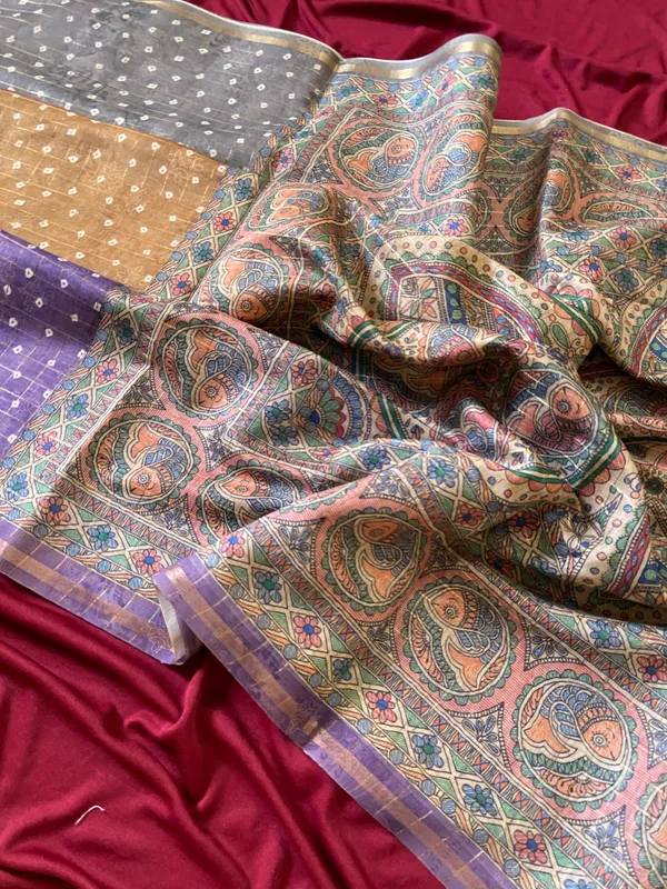 Soft_Semi_Tussar_Silk_sarees_with_Beautiful_Digital_Print_With_Attractive_Border_And_Contrast_Print_Blouse_With_Tassels