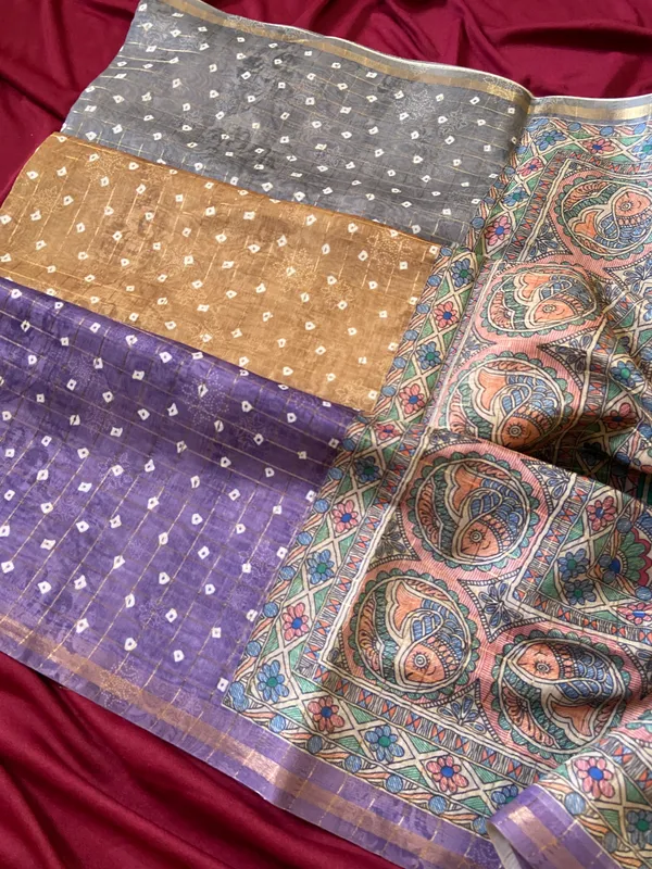 Soft_Semi_Tussar_Silk_sarees_with_Beautiful_Digital_Print_With_Attractive_Border_And_Contrast_Print_Blouse_With_Tassels