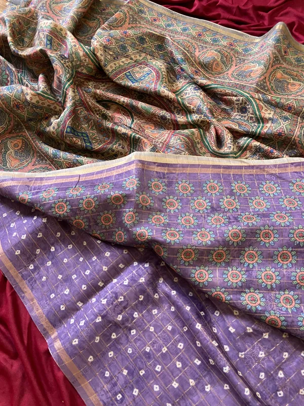 Soft_Semi_Tussar_Silk_sarees_with_Beautiful_Digital_Print_With_Attractive_Border_And_Contrast_Print_Blouse_With_Tassels