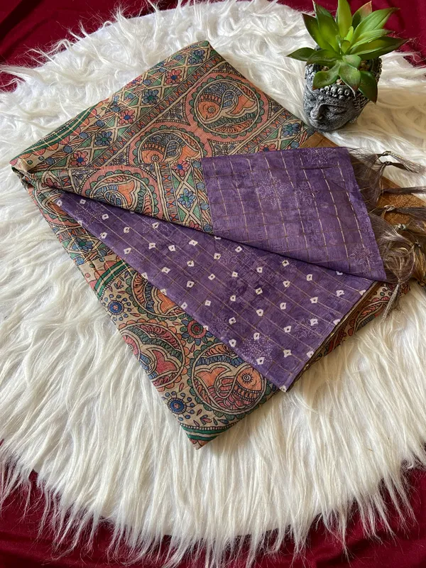 Soft_Semi_Tussar_Silk_sarees_with_Beautiful_Digital_Print_With_Attractive_Border_And_Contrast_Print_Blouse_With_Tassels
