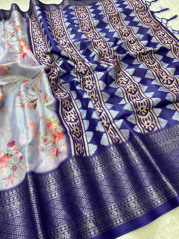 Pahal_Blue_–_Aesthetic_Edit_for_You_|_Soft_Kota_Saree_with_Print,_Pallu_&_Contrast_Print_Blouse_with_Tassels