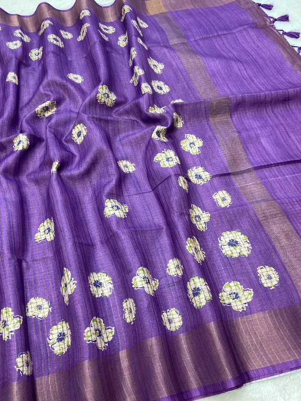 Geetika_Purple_–_Melodic_Aesthetic_Edit_for_You_|_Soft_Tussar_Silk_Saree_with_Digital_Print,_Checks_Design_Saree_&_Digital_Print_Blouse_with_Tassels