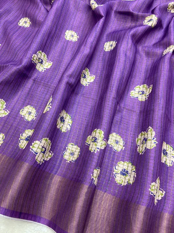 Geetika_Purple_–_Melodic_Aesthetic_Edit_for_You_|_Soft_Tussar_Silk_Saree_with_Digital_Print,_Checks_Design_Saree_&_Digital_Print_Blouse_with_Tassels