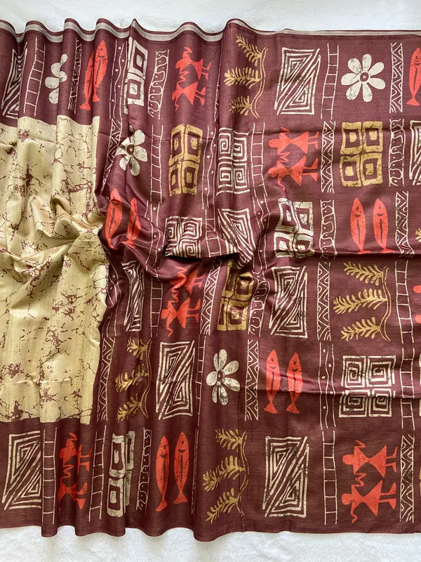 Rangana_Maroon_–_Colourful_Diwali_Special_|_Soft_Tussar_Silk_Saree_with_Digital_Print,_Zari_Line_All-over_Saree_&_Digital_Print_Blouse_with_Tassels