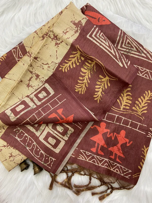 Rangana_Maroon_–_Colourful_Diwali_Special_|_Soft_Tussar_Silk_Saree_with_Digital_Print,_Zari_Line_All-over_Saree_&_Digital_Print_Blouse_with_Tassels