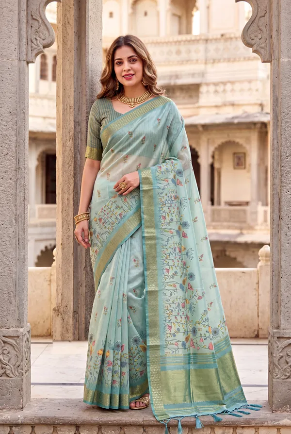 Aarohi_2_Rama_Green_–_Rising_Diwali_Special_|_Soft_Tissue_Silk_Saree_with_Digital_Print,_Border_&_Rich_Pallu,_Sequence_&_Contrast_Print_Blouse