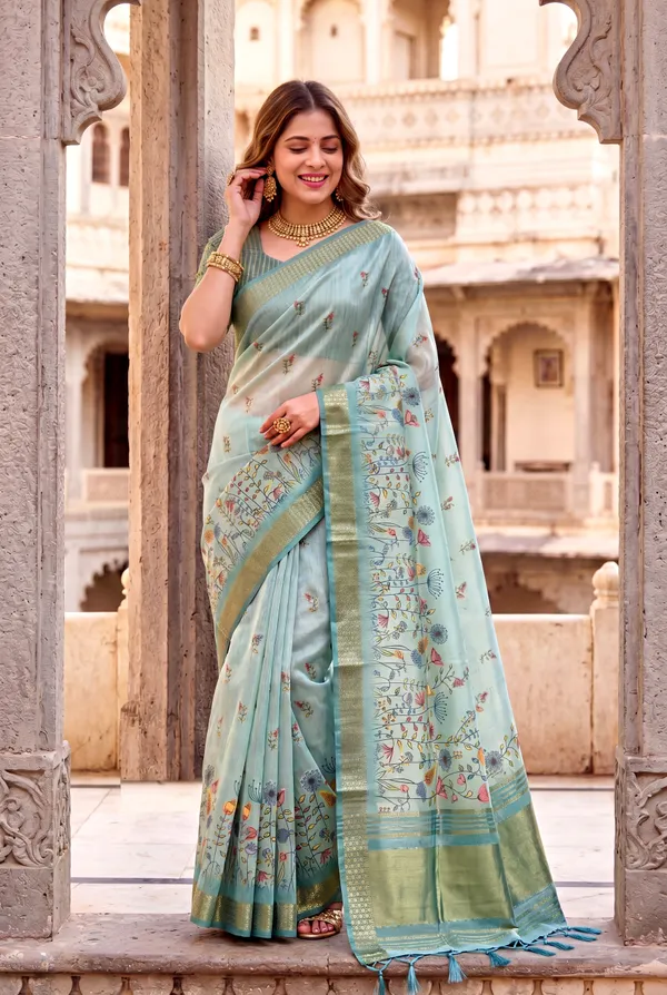 Aarohi_2_Rama_Green_–_Rising_Diwali_Special_|_Soft_Tissue_Silk_Saree_with_Digital_Print,_Border_&_Rich_Pallu,_Sequence_&_Contrast_Print_Blouse